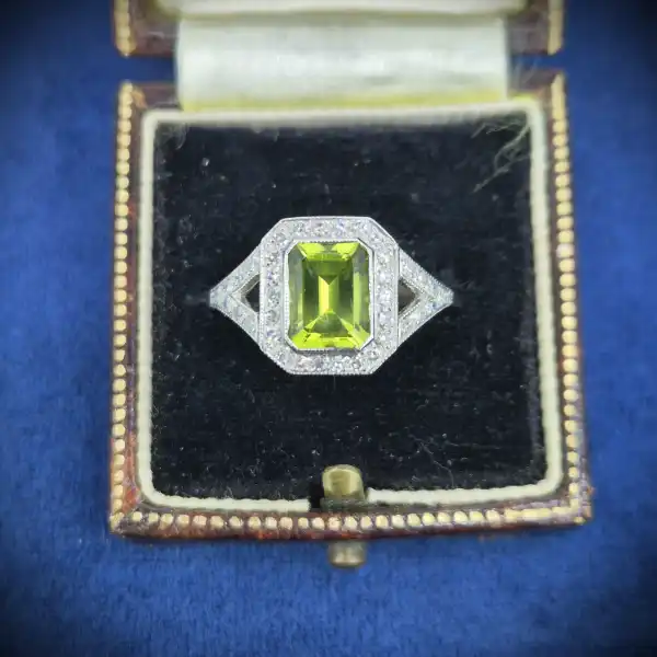  Thumbnail of Art Deco Peridot & Diamond Ring in Platinum