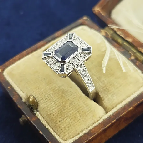 Art Deco Sapphire & Diamond Ring- Front View 