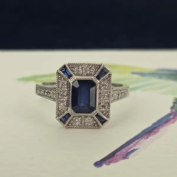 Art Deco Sapphire & Diamond Ring- Crown View 