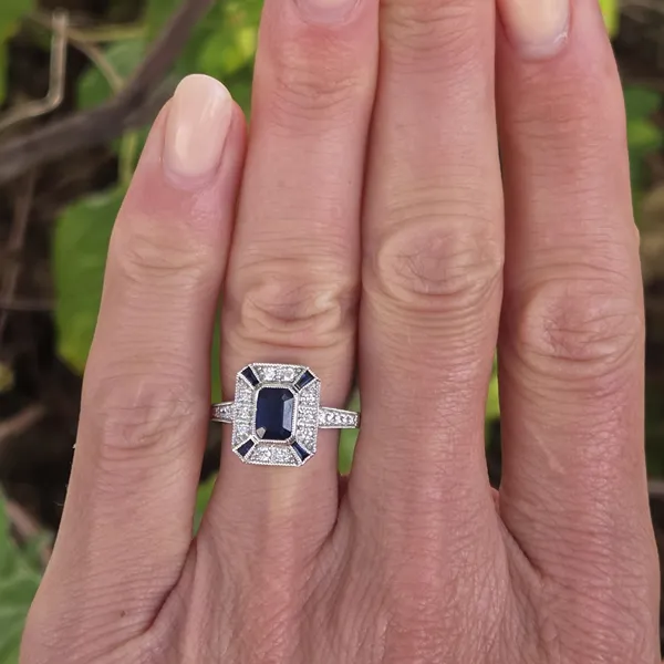 Art Deco Sapphire & Diamond Ring-Left View 