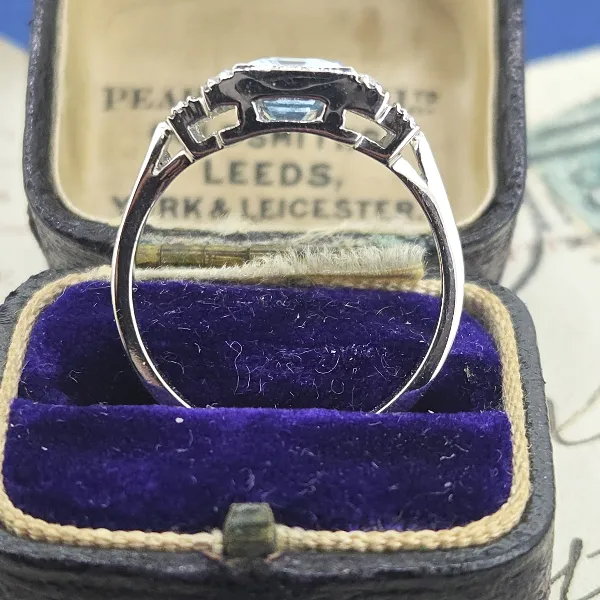 Art Deco Style Aquamarine Diamond Ring set in Platinum-Left View 