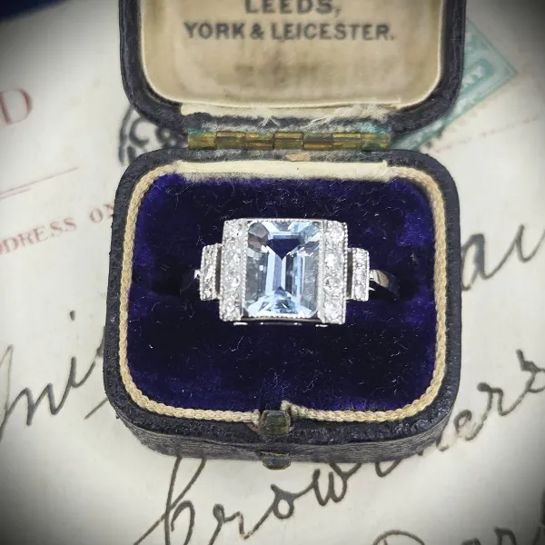  Thumbnail of Art Deco Style Aquamarine Diamond Ring set in Platinum