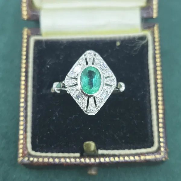Emerald & Diamond Art Deco Style Platinum Ring-art-deco-style-emerald-diamond-ring-in-plat.webp