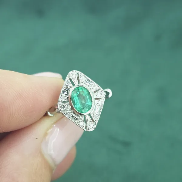Emerald & Diamond Art Deco Style Platinum Ring-art-deco-style-emerald-diamond-ring-in-plat.webp