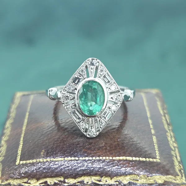 Emerald & Diamond Art Deco Style Platinum Ring-art-deco-style-emerald-diamond-ring-in-plat.webp