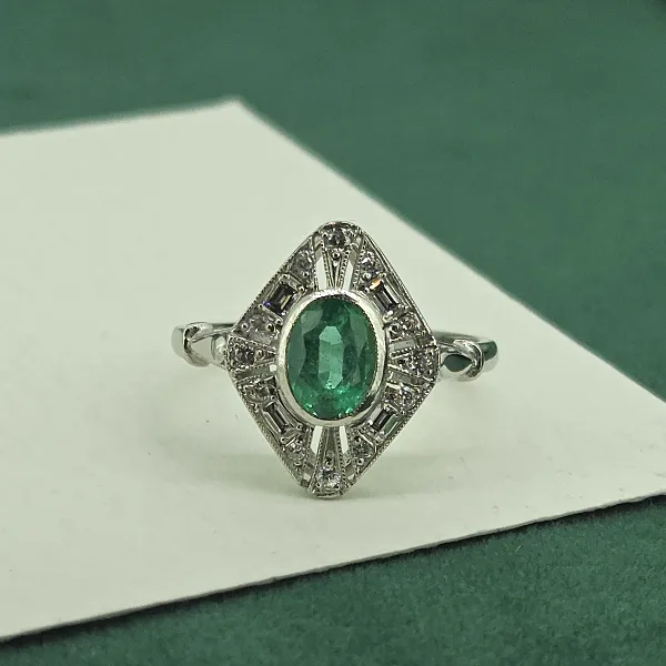 Emerald & Diamond Art Deco Style Platinum Ring-art-deco-style-emerald-diamond-ring-in-plat.webp