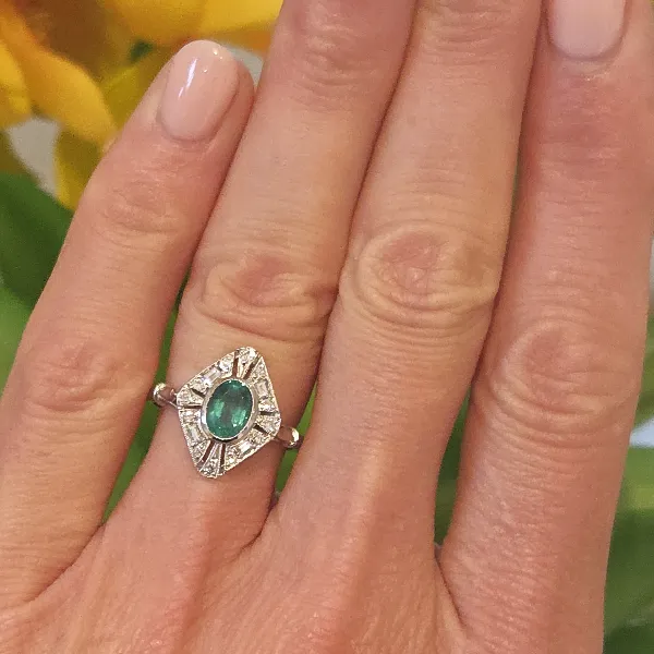 Emerald & Diamond Art Deco Style Platinum Ring-art-deco-style-emerald-diamond-ring-in-plat.webp