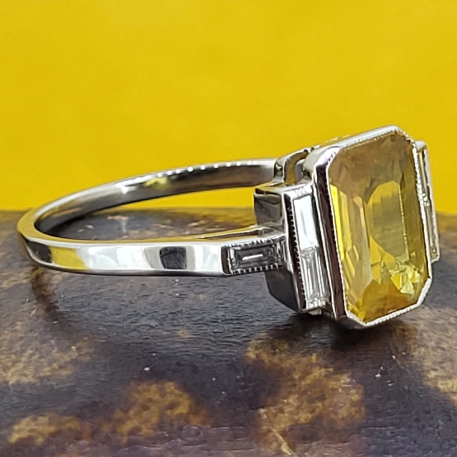 Platinum Art Deco Yellow Sapphire & Diamond Ring-citrine-and-diamond-ring-ireland.webp
