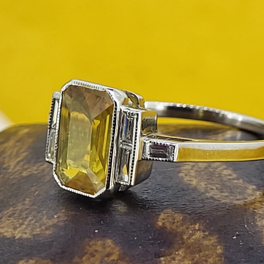 Platinum Art Deco Yellow Sapphire & Diamond Ring-citrine-and-diamond-ring-ireland.webp