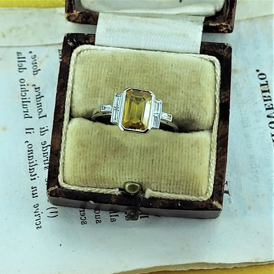 Platinum Art Deco Yellow Sapphire & Diamond Ring-citrine-and-diamond-ring-malahide-dublin.webp