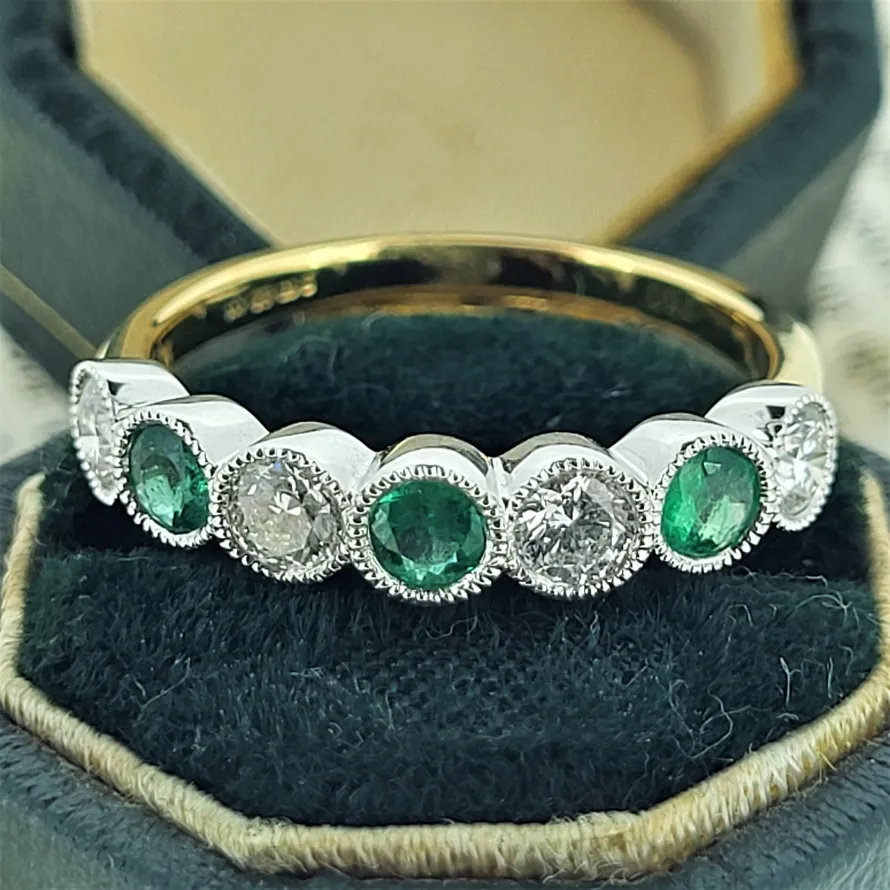 18ct White Gold Delicate Emerald & Diamond Half Eternity Ring-diamond-and-emerald-half-eternity-dublin.webp