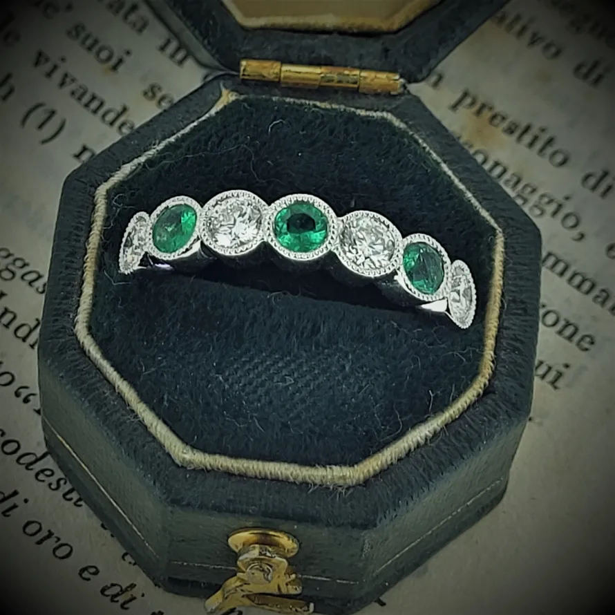 Diamond Rings Ireland  - 18ct White Gold Delicate Emerald & Diamond Half Eternity Ring