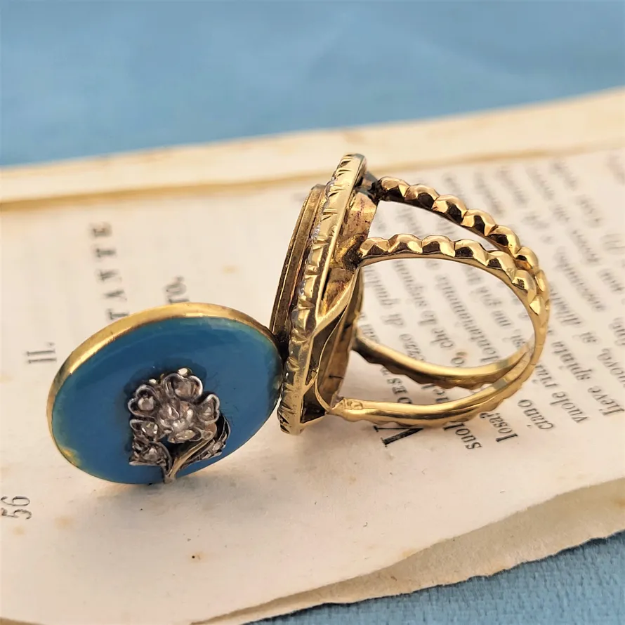 18ct Rare & Beautiful Antique Diamond & Enamel Ring-diamond-and-enamel-antique-ring-dublin.webp