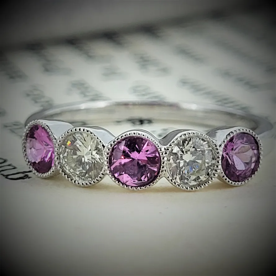 Diamond Rings Ireland  - 18ct White Gold Pink Sapphire and Diamond Eternity Ring