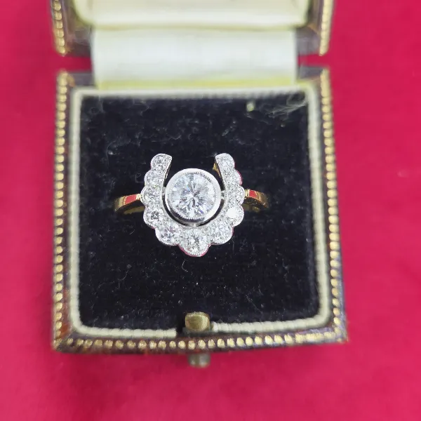 Diamond Horseshoe Ring in Platinum & Yellow Gold- Side View 