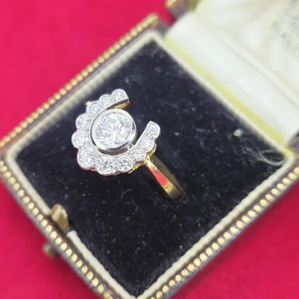 Diamond Horseshoe Ring in Platinum & Yellow Gold- Front View 