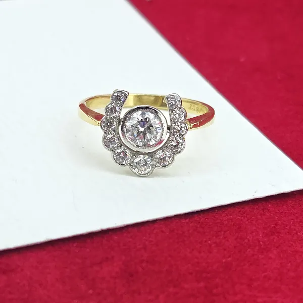 Diamond Horseshoe Ring in Platinum & Yellow Gold- Reverse Angle 