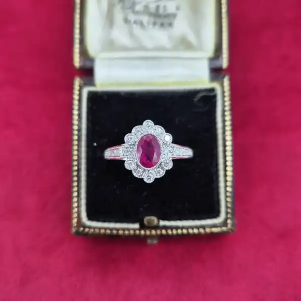 Ruby and Diamond Ring in 18ct White Gold-18ct-white-gold-ruby-diamond-cluster-with-diamond-shoulders.webp