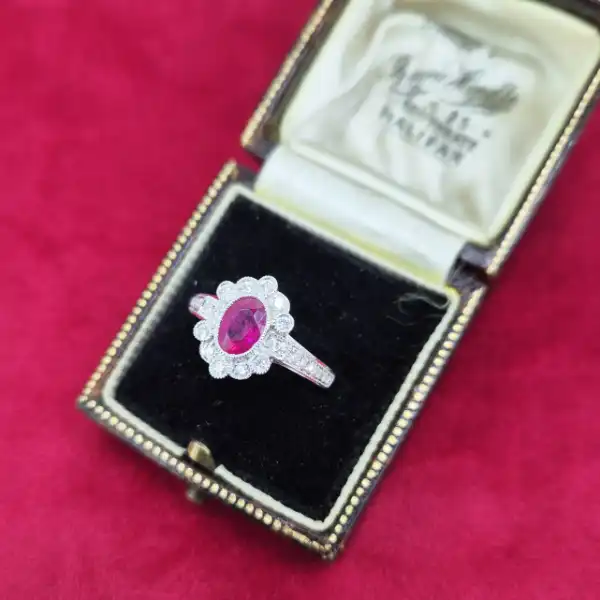 Ruby and Diamond Ring in 18ct White Gold-18ct-white-gold-ruby-diamond-cluster-with-diamond-shoulders.webp