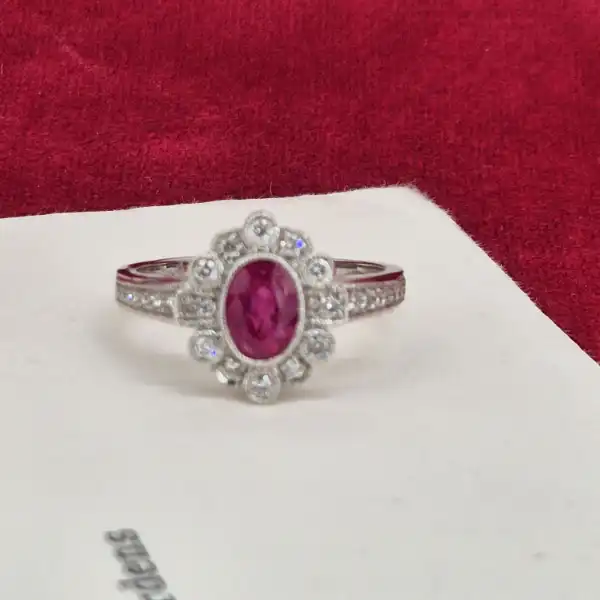 Ruby and Diamond Ring in 18ct White Gold-18ct-white-gold-ruby-diamond-cluster-with-diamond-shoulders.webp