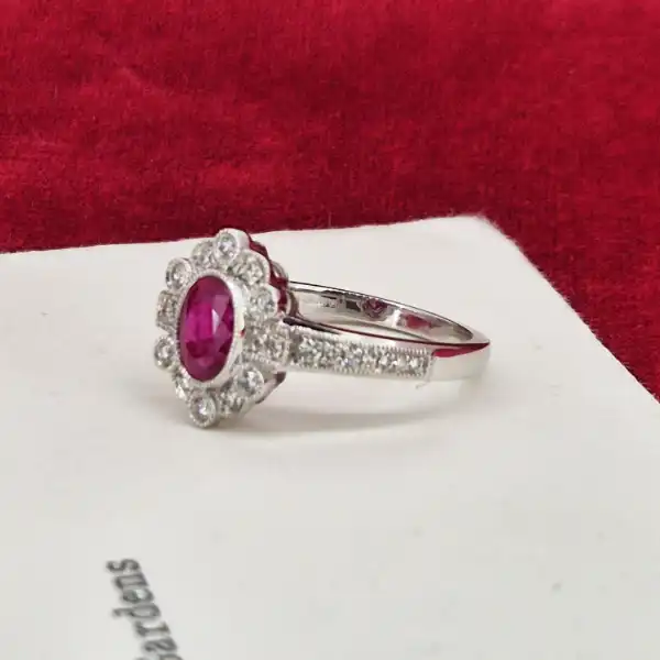 Ruby and Diamond Ring in 18ct White Gold-18ct-white-gold-ruby-diamond-cluster-with-diamond-shoulders.webp