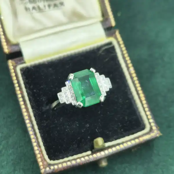 Platinum 3.25ct Emerald & Diamond Ring-emerald-and-diamond-deco-ring-in-platinum.webp