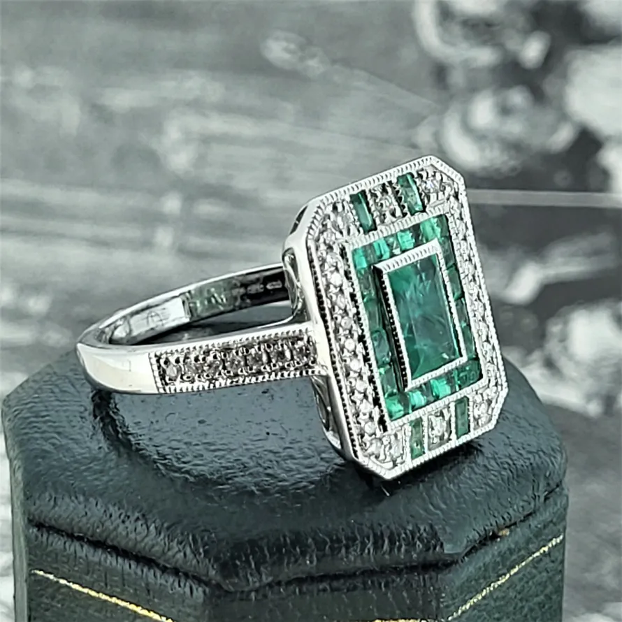 18ct Art Deco Style Emerald & Diamond Ring-emerald-and-diamond-dress-ring-malahide.webp