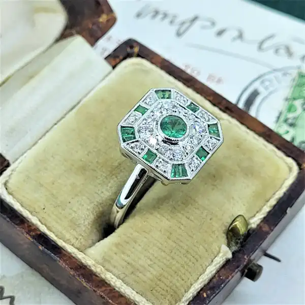 18ct Art Deco Inspired Fancy Emerald & Diamond Ring-emerald-and-diamond-ring-art-deco.webp