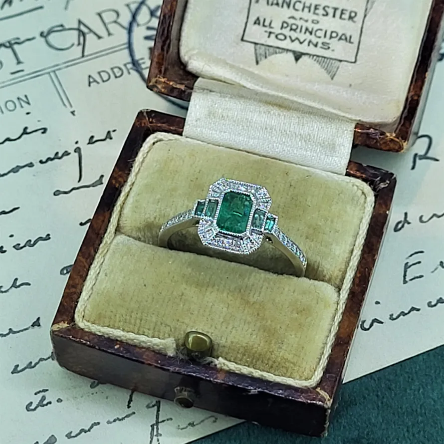 18ct Emerald & Diamond Ring-emerald-and-diamond-ring-art-deco-style.webp