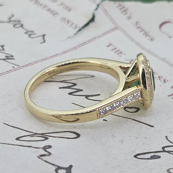 Emerald and Diamond Target Ring in 18ct Yellow Gold- Crown View 