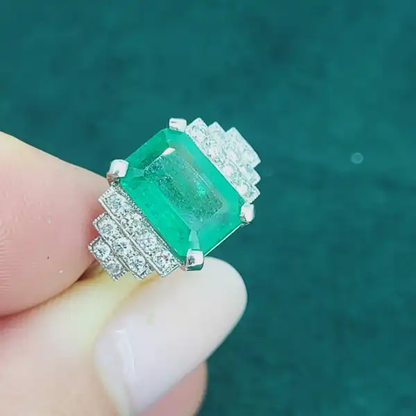 3.05ct Emerald & Diamond Ring in Platinum-emerald-and-dimaond-art-deco-ring-3.35cts.webp