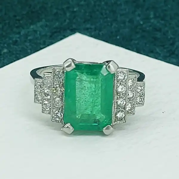 3.05ct Emerald & Diamond Ring in Platinum-emerald-and-dimaond-art-deco-ring-3.35cts.webp