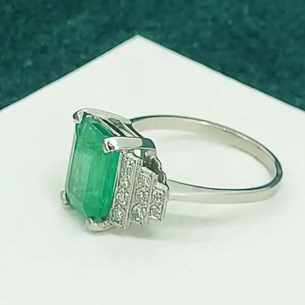 3.05ct Emerald & Diamond Ring in Platinum-emerald-and-dimaond-art-deco-ring-3.35cts.webp