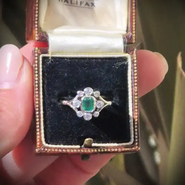  Thumbnail of Antique Emerald & Diamond Ring set in Platinum
