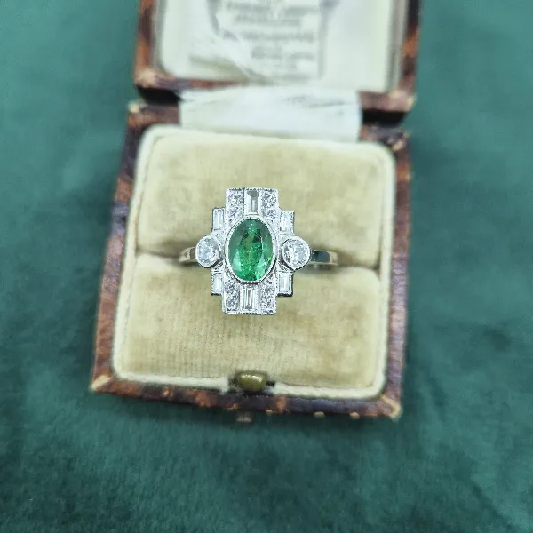 Platinum Diamond & Emerald Art Deco Ring-emerald-diamond-art-deco-geometrical-ring.webp
