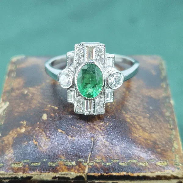 Platinum Diamond & Emerald Art Deco Ring-emerald-diamond-art-deco-geometrical-ring.webp