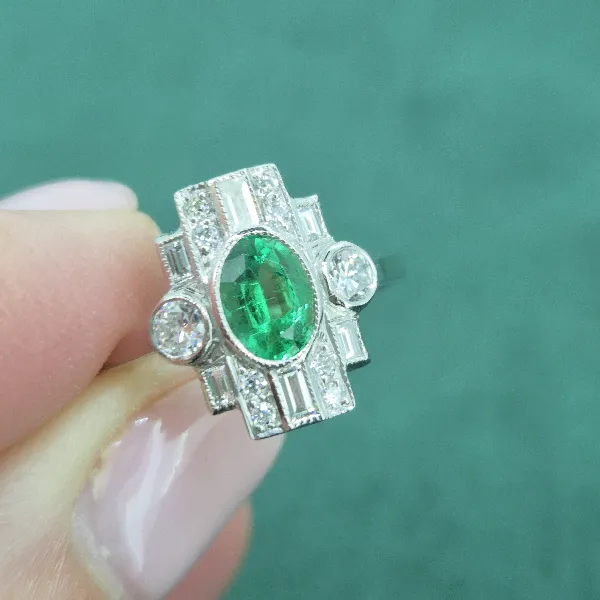 Platinum Diamond & Emerald Art Deco Ring-emerald-diamond-art-deco-geometrical-ring.webp