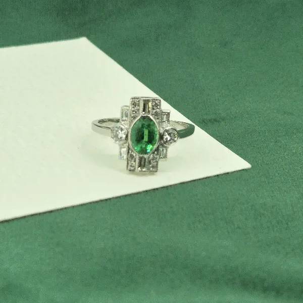 Platinum Diamond & Emerald Art Deco Ring-emerald-diamond-art-deco-geometrical-ring.webp
