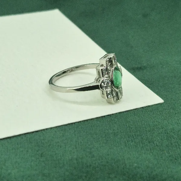 Platinum Diamond & Emerald Art Deco Ring-emerald-diamond-art-deco-geometrical-ring.webp