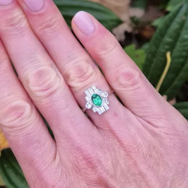 Platinum Diamond & Emerald Art Deco Ring-emerald-diamond-art-deco-geometrical-ring.webp