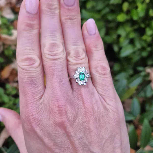 Platinum Diamond & Emerald Art Deco Ring-emerald-diamond-art-deco-geometrical-ring.webp