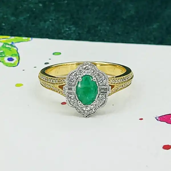 18ct Gold Emerald and Diamond Ring-emerald-diamond-art-deco-ring-with-split-shoulder-shank.webp