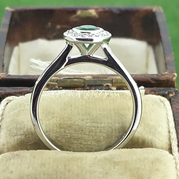 Emerald & Diamond Target Ring in 18ct White Gold-Original 