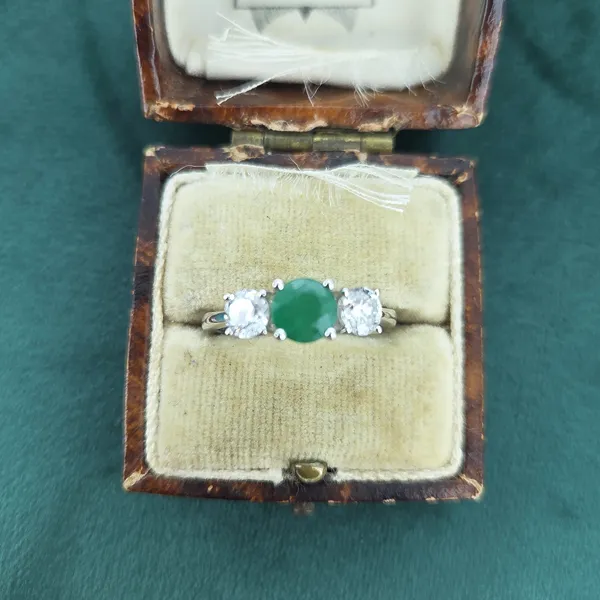 Emerald & Diamond Trilogy Ring in 18ct White Gold- Side View 