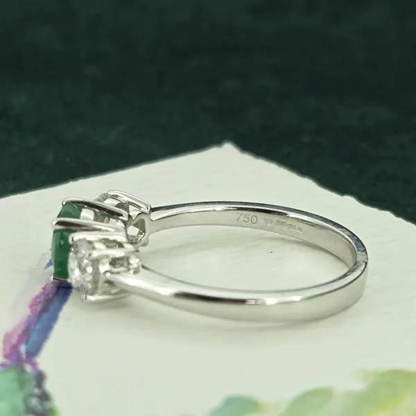 Emerald & Diamond Trilogy Ring in 18ct White Gold- Crown View 