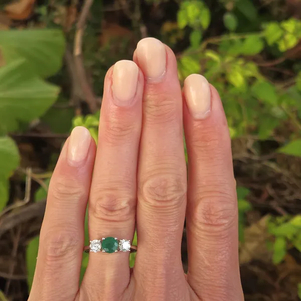Emerald & Diamond Trilogy Ring in 18ct White Gold-Original 