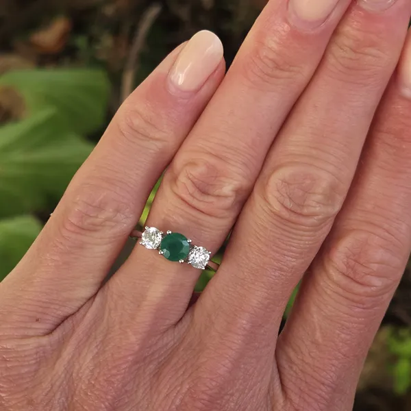 Emerald & Diamond Trilogy Ring in 18ct White Gold-Small 