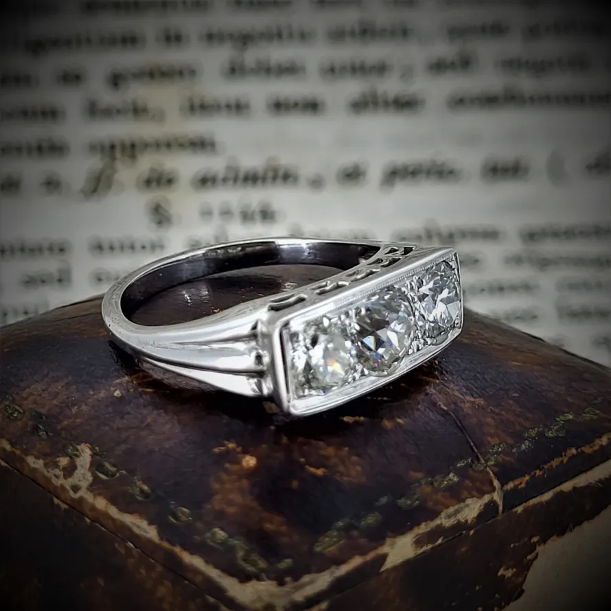 Diamond Rings Ireland  - 18ct Old European Cut Three Stone Diamond Ring 1.96cts