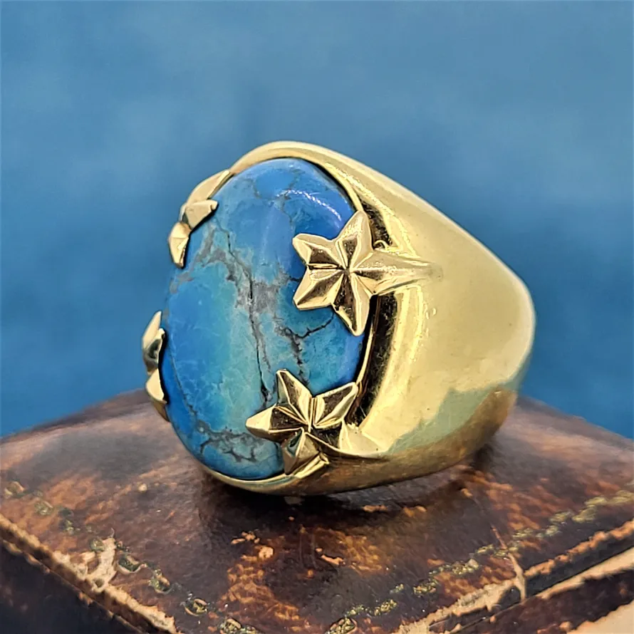 18ct Gold Turquoise Godfather Ring-gold-toruquoise-godfather-style-ring-dublin.webp
