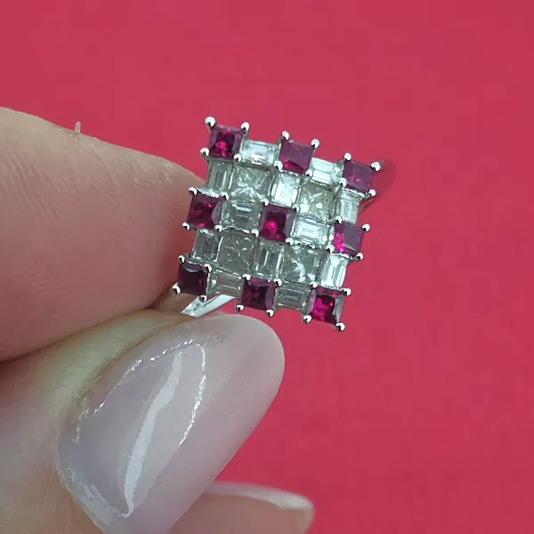 18ct White Gold Fancy Ruby & Diamond Ring- Reverse Angle 